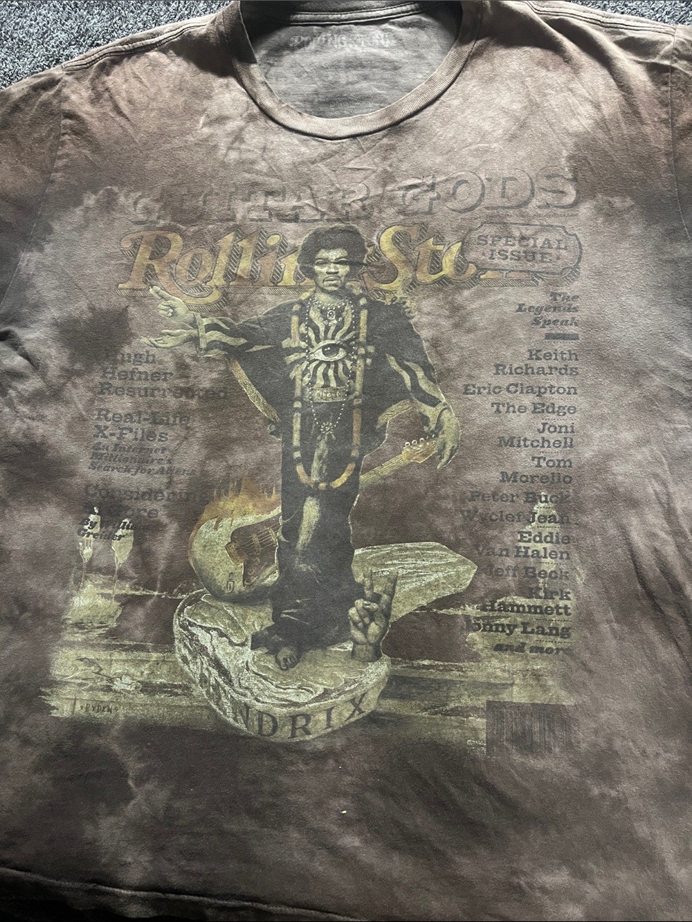 Jimi Hendrix Rolling Stones magazine cover shirt with brown tie-dye